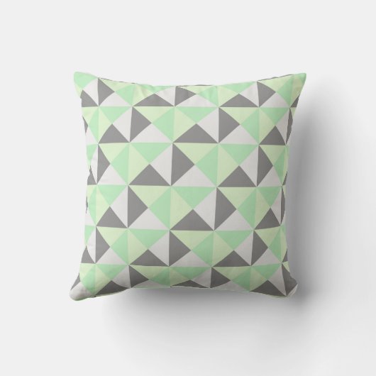 真新しい緑の灰色の幾何学的な三角形の枕 クッション (裏面)