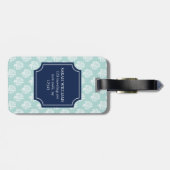 真新しい緑の珊瑚礁および青いモノグラム ラゲッジタグ (裏面横)