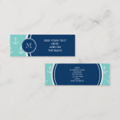 真新しい緑の白いいかり、濃紺のモノグラム スキニー名刺 (正面/裏面)