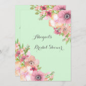 真新しい緑の素朴なピンクによってはブライダルシャワーが開花します 招待状 (正面/裏面)