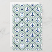 真新しい緑の航海のないかりパターン 便箋 (正面/裏面)