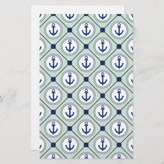 真新しい緑の航海のないかりパターン 便箋 (正面/裏面)