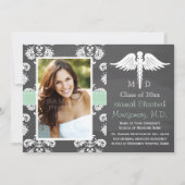 真新しい緑の衛生学校の卒業の黒板 招待状 (正面)