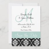 真新しい緑の黒いダマスク織の写真の保存日付 セーブザデート (裏面)