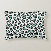 真新しい緑の黒いヒョウのアニマルプリントパターン アクセントクッション (正面)