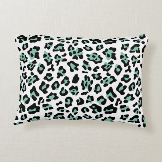 真新しい緑の黒いヒョウのアニマルプリントパターン アクセントクッション (裏面)