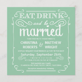 真新しい緑は飲み物を食べ、結婚したな結婚式の招待です 招待状