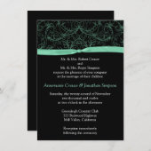 真新しい緑スクロールおよびリボンの結婚式招待状 招待状 (正面/裏面)