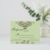 真新しい緑及びチョコレート色の花の結婚RSVP 出欠カード (スタンド正面)