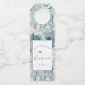 真新しい緑及びラベンダーの水彩画の花柄の新婦付添人 ボトルネックタグ (正面)