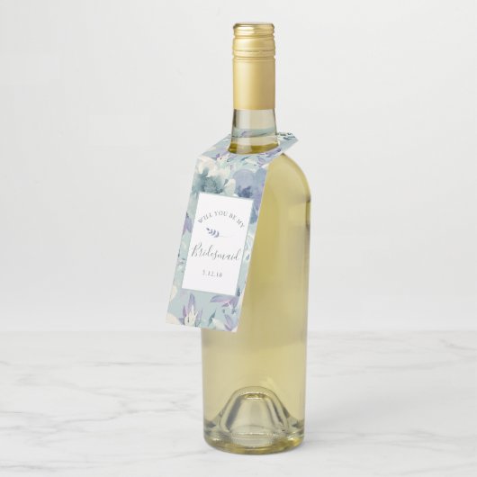 真新しい緑及びラベンダーの水彩画の花柄の新婦付添人 ボトルネックタグ (アングル)