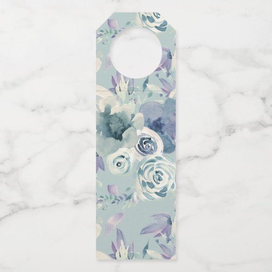 真新しい緑及びラベンダーの水彩画の花柄の新婦付添人 ボトルネックタグ (裏面)