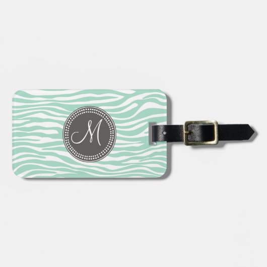 真新しい緑及び灰色のシマウマのモノグラムパターン ラゲッジタグ (正面横)
