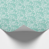 真新しい緑及び白いダマスク織パターン上品な華美 ラッピングペーパー (角)