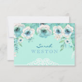 真新しい緑及び白い水彩画の花は感謝していしています サンキューカード (正面)