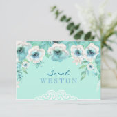 真新しい緑及び白い水彩画の花は感謝していしています サンキューカード (スタンド正面)