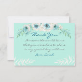 真新しい緑及び白い水彩画の花は感謝していしています サンキューカード (裏面)