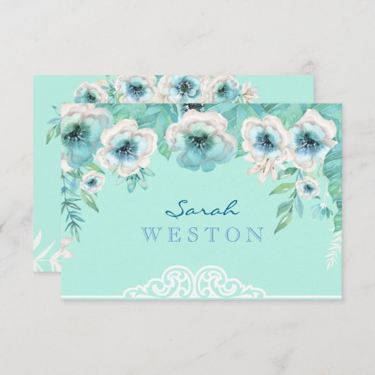 真新しい緑及び白い水彩画の花は感謝していしています サンキューカード (正面/裏面)