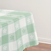 真新しい緑、のギンガム、花柄、ガーリーな国の上品白い テーブルクロス (インサイチュ)
