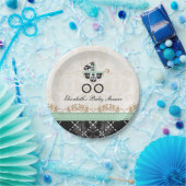 真新しい金ゴールドのダマスク織キャリッジベビーシャワー ペーパープレート (パーティー)