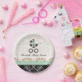 真新しい金ゴールドのダマスク織キャリッジベビーシャワー ペーパープレート (パーティー)