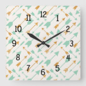 真新しい金ゴールドの種族のアステカな矢パターン時計 スクエア壁時計 (正面)