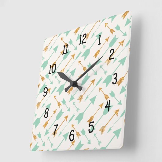 真新しい金ゴールドの種族のアステカな矢パターン時計 スクエア壁時計 (傾斜)