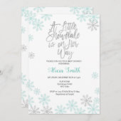 真新しい銀製の冬の不思議の国の女の子のベビーシャワー 招待状 (正面/裏面)