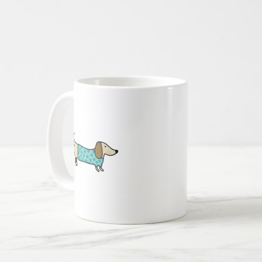 真新しい青のかわいいダックスフント コーヒーマグカップ (正面左)