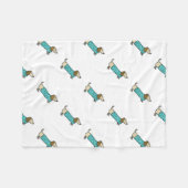 真新しい青のかわいいダックスフント フリースブランケット (正面(横))