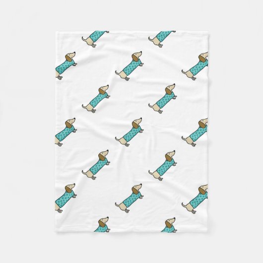 真新しい青のかわいいダックスフント フリースブランケット (正面)