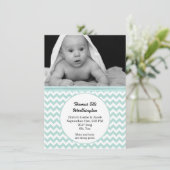 真新しく及び白いシェブロンのベビーの誕生の発表 案内状 (スタンド正面)