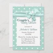 真新しく及び白い水玉模様のカップルのベビーシャワー 招待状 (正面)