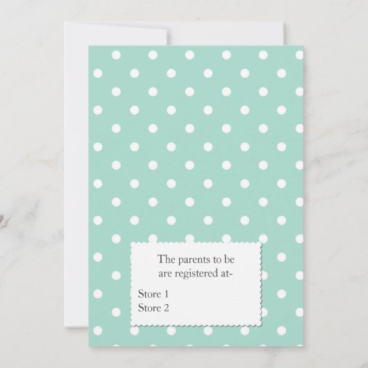 真新しく及び白い水玉模様のカップルのベビーシャワー 招待状 (裏面)