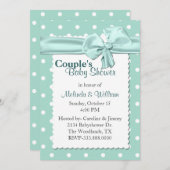 真新しく及び白い水玉模様のカップルのベビーシャワー 招待状 (正面/裏面)