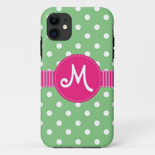 真新しく及び白い水玉模様のリボンPersonalizable iPhone 11 ケース
