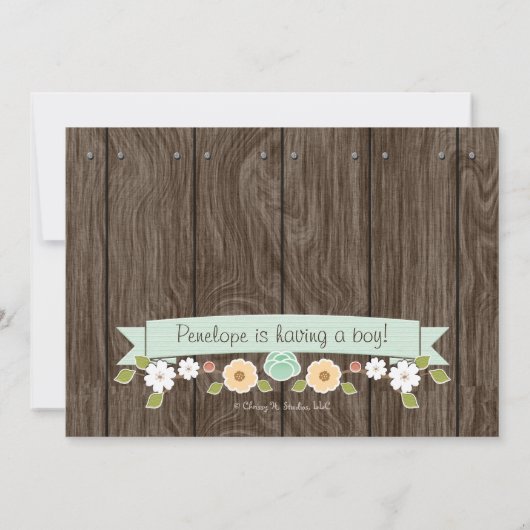 真新しく素朴な花柄BOHOのベビーシャワー招待状 招待状 (裏面)