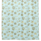 真新しく青い金ゴールドの海の貝 シャワーカーテン (正面)