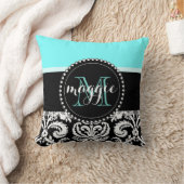 真新しく黒いダマスク織のガーリーなモノグラム クッション (ブランケット)