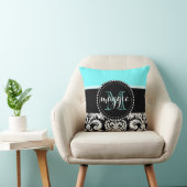 真新しく黒いダマスク織のガーリーなモノグラム クッション (椅子)