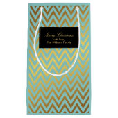 真新しく、フェイクな金ゴールドホイルのシェブロンパターン スモールペーパーバッグ (正面)