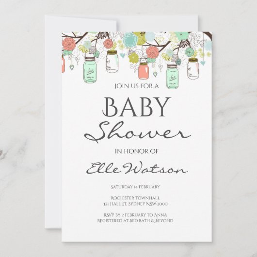 真新しく、珊瑚のベビーシャワーの招待状 招待状 (正面)