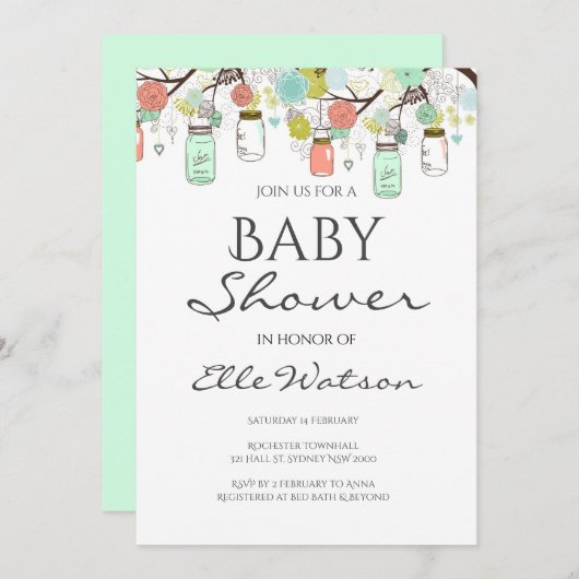 真新しく、珊瑚のベビーシャワーの招待状 招待状 (正面/裏面)