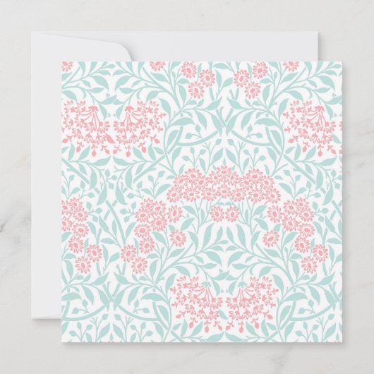 真新しく、珊瑚の花のダマスク織の《キリスト教》洗礼式や命名式 招待状 (裏面)