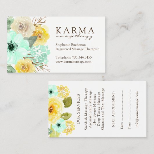 真新しく、黄色い花の名刺 予約カード (正面/裏面)