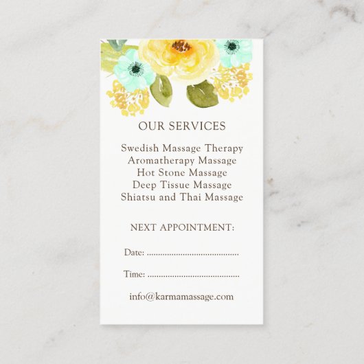 真新しく、黄色い花の名刺 予約カード (裏面)
