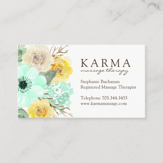 真新しく、黄色い花の名刺 予約カード (正面)