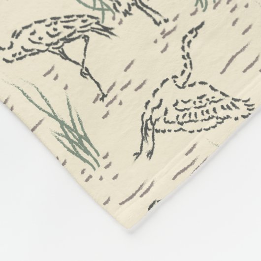 真昼のエグレット – 川に沿って – 鳥のパターン。 フリースブランケット (角)