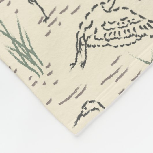 真昼のエグレット – 川に沿って – 鳥のパターン。 フリースブランケット (角)