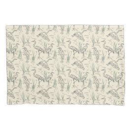 真昼のエグレット – 川に沿って – 鳥のパターン。 枕カバー